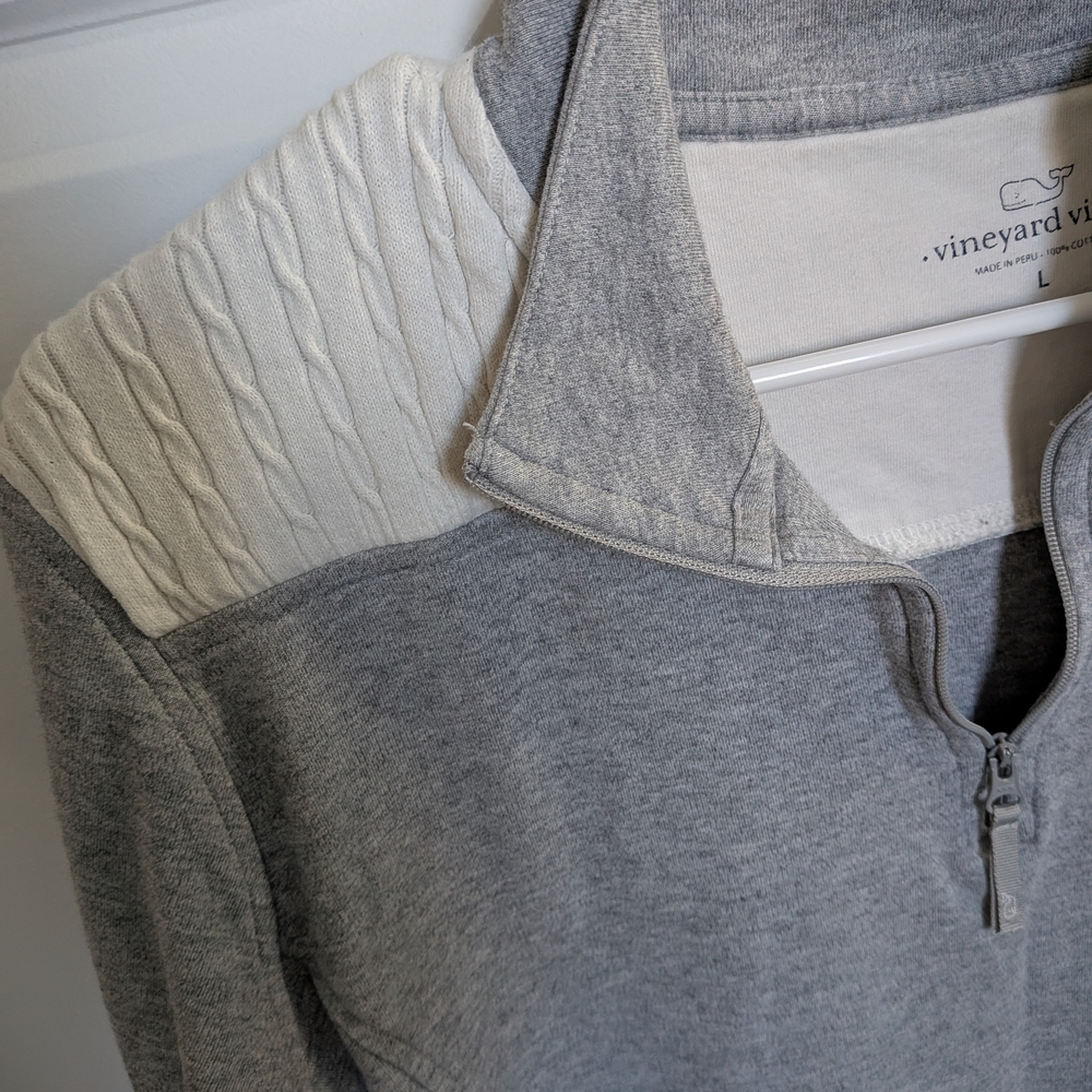 Vineyard Vine Zip-Up Sweater in Gray and White - Picture 2 of 4